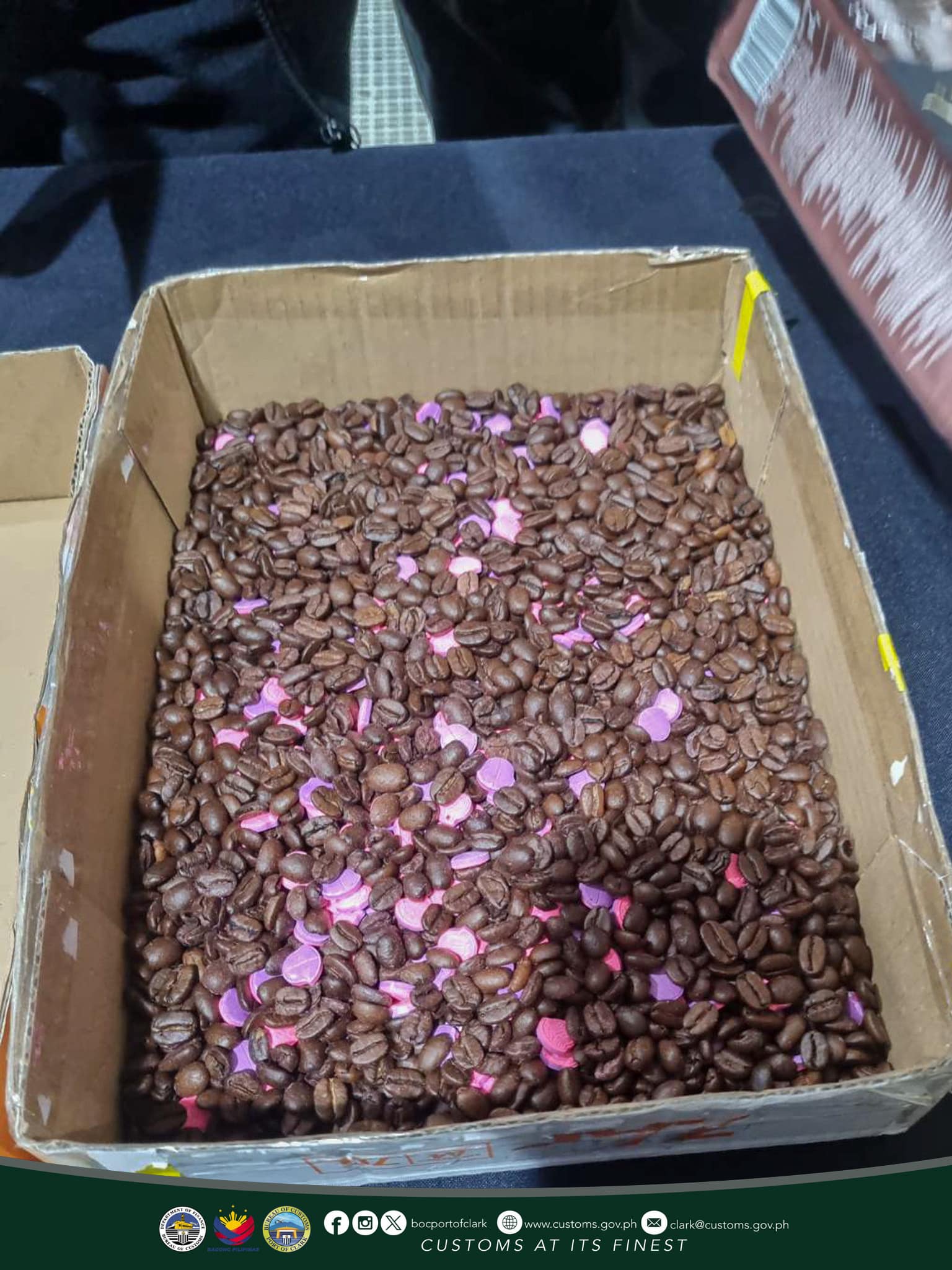 Customs Clark, PDEA nasamsam ang PhP8.314-M halaga ng Ecstasy Tablets na itinago bilang Coffee Beans.